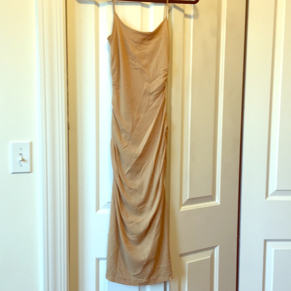 Guess beige/gold fitted calf length dress